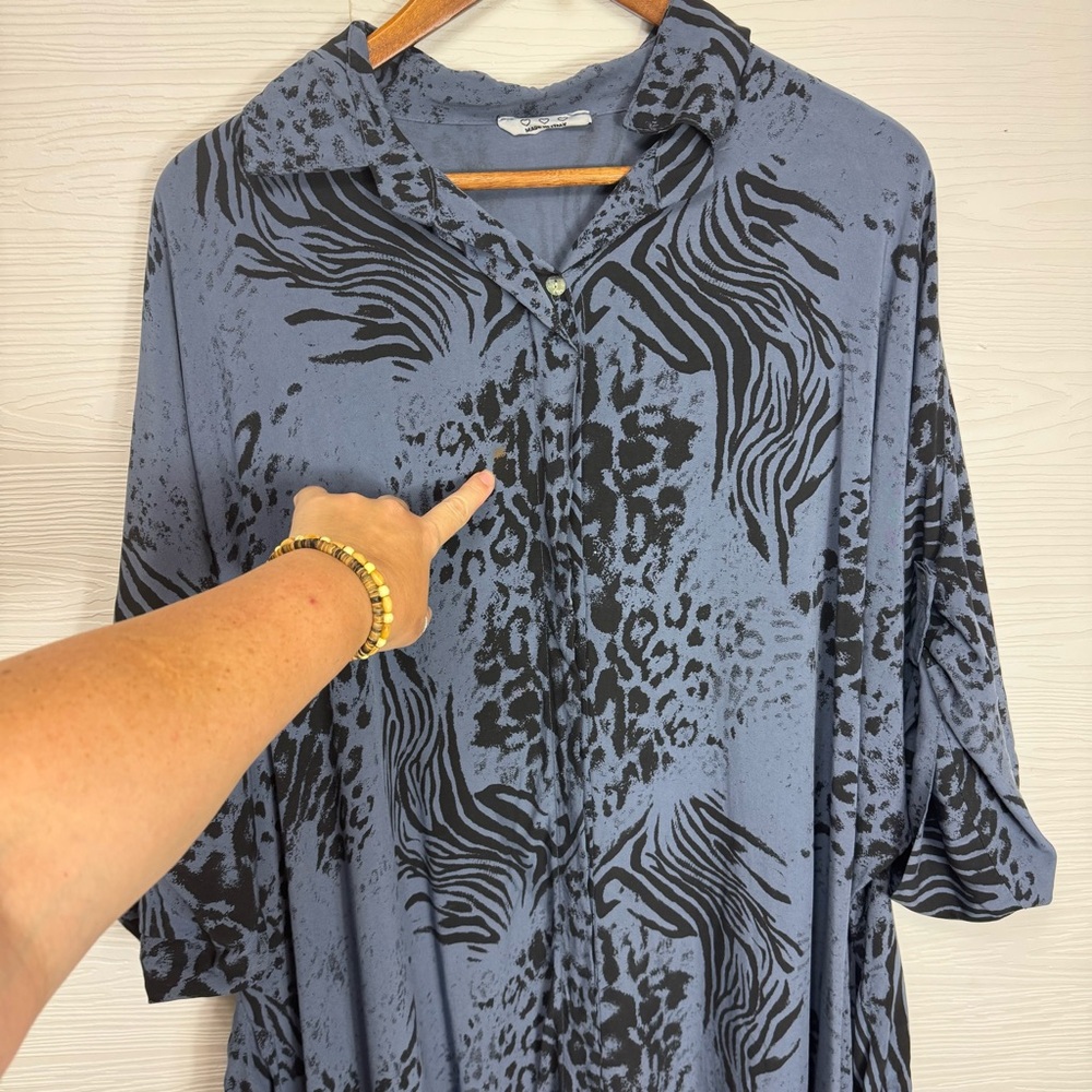 Blue and Black Animal Print Dress With Pockets Made in Italy - Picture 11 of 11